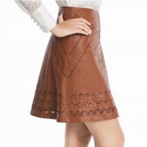 White House Black Market NWT Brown Leather Cut A-Line Skirt Sz 4